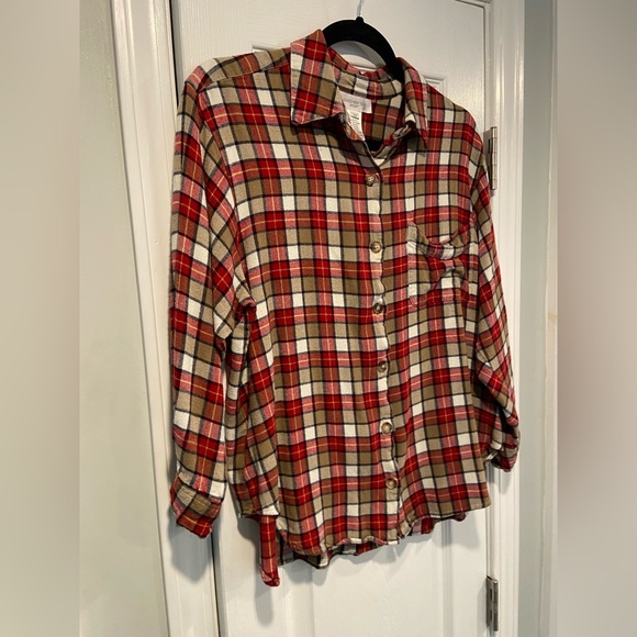 Jones New York Size 1X Red Tan Plaid Long Sleeve Button Down Soft Flannel Shirt - Picture 3 of 11